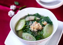 [Chế biến]-Canh mướp, rau đay nấu tôm khô