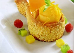 [Chế biến] - Bánh pudding vani gạo, kem trái cây cam