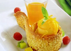 [Chế biến] - Bánh pudding vani gạo, kem trái cây cam