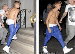 Justin Bieber cởi trần, khoe quần lót trên phố