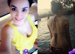 Trang Nhung khoe lưng ong, vòng 1 sexy cạnh hồ bơi