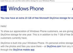 Microsoft tặng người dùng Windows Phone thêm 20 GB lưu trữ SkyDrive