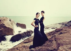 Chân dài Top Model bay bổng với váy dạ hội trên biển