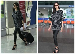 Hoàng Thùy rạng rỡ tại sân bay sau tour lưu diễn London Fashion Week