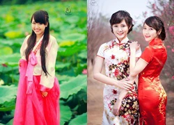 Thiếu nữ Việt xinh tươi sườn xám, hanbok