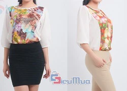 Áo chiffon họa tiết hoa ngực