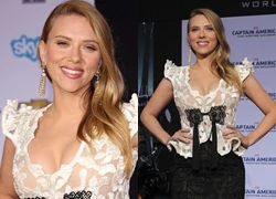 Bầu 5 tháng, Scarlett Johansson vẫn mặc váy ôm sát, khoe ngực "khủng"