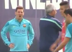 Messi ngáp ngủ trên sân tập