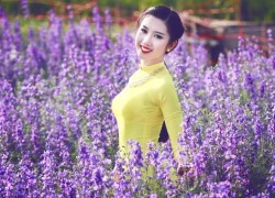 Thúy Ngân rực rỡ giữa rừng hoa violet