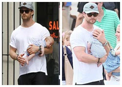 Chris Hemsworth đưa cặp song sinh 3 tháng tuổi dạo phố