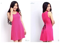 Đầm pink thắt lưng