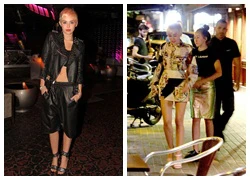 Miley mặc kín đáo cùng em đến hộp đêm