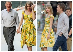 Taylor Swift xinh rực rỡ dạo phố cùng bố và em trai