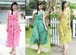 Đầm voan maxi cổ tim