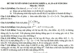 Đề thi và gợi ý đáp án môn Toán cao đẳng khối A, A1, B và D