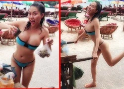 Độc quyền: Phi Thanh Vân thời &#8220;da nâu&#8221; diện bikini lộ ngực &#8220;khủng&#8221; đi&#8230; &#8220;bán ốc&#8221;