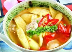 [Chế biến] - Canh riêu trai nấu dọc mùng