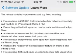 Apple cập nhật iOS 8.0.2 sửa lỗi mất sóng