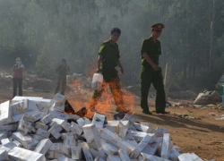 Tiêu hủy trên 3000 bao thuốc lá và rượu nhập lậu