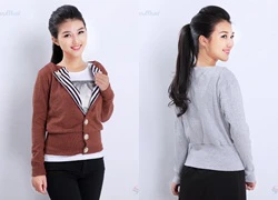 Áo cardigan nữ cổ phối sọc