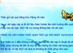 Mộng Võ Lâm mất toàn bộ dữ liệu nhân vật sau sự cố Data Center