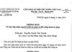 Cha Huỳnh Văn Nén nhận được thông báo từ trại tạm giam