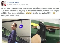 Thúy Hạnh bị rơi... gót giày khi vừa tới Nhật