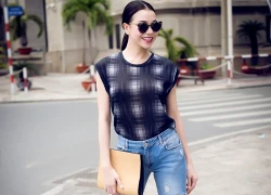 Trà Ngọc Hằng xuống phố với quần jeans rách