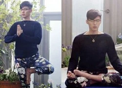 Hyun Bin mặc quần hoa tập yoga