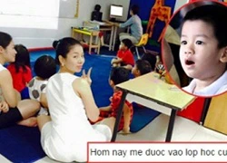 Lệ Quyên nhí nhảnh khi đến lớp 'học' cùng con trai