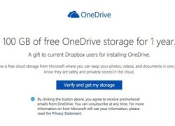 Người dùng Dropbox được tặng 100GB khi dùng OneDrive