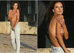 Alessandra Ambrosio "khoe" ngực trần nóng bỏng bên bờ biển