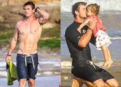 Chris Hemsworth khoe body hoàn hảo, hôn con gái cực đáng yêu