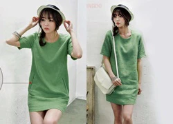 Đầm suông linen phối túi