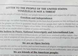 Venezuela đăng quảng cáo đả kích Mỹ trên New York Times