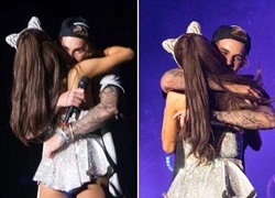 Justin Bieber ôm cứng không rời Ariana Grande trên sân khấu