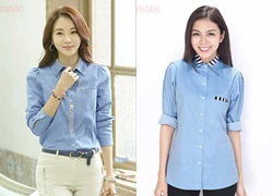 Áo sơ mi denim phối sọc