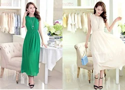 Đầm maxi cổ xếp ly cách điệu