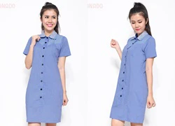 Đầm suông denim phối ren sang trọng