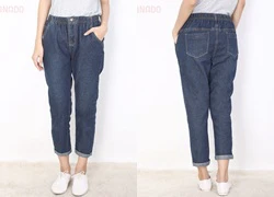 Quần baggy jean lửng nữ phối nút