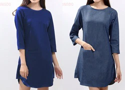 Đầm suông denim xẻ lưng