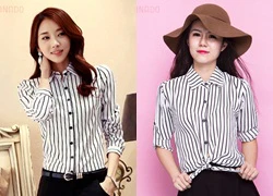 Áo sơ mi nữ phối sọc Fashion