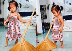 Con gái Xuân Lan tập làm người lớn, giúp mẹ quét nhà