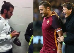 Gareth Bale kiên nhẫn đứng đợi Totti để xin chữ ký