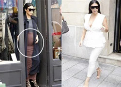 Kim Kardashian lộ rõ bụng bầu 'lùm lùm'