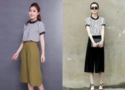 Set áo sọc và quần culottes thời trang