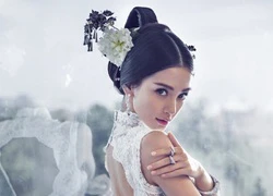 &#8216;Bông hồng lai&#8217; Angelababy mặc áo cưới trước giờ lên xe hoa