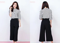 Set áo sơ mi sọc và quần culottes