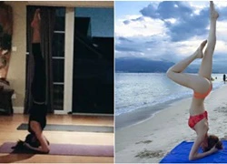 Hà Tăng "nối gót" Hà Hồ khoe dáng chuẩn khi làm động tác yoga cực khó