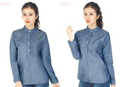 Áo sơ mi nữ denim cổ trụ